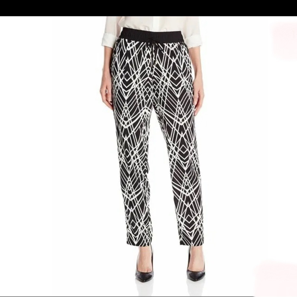 Calvin Klein Womens Black White Geometric Print Drawstring Jogger Pants M Career
